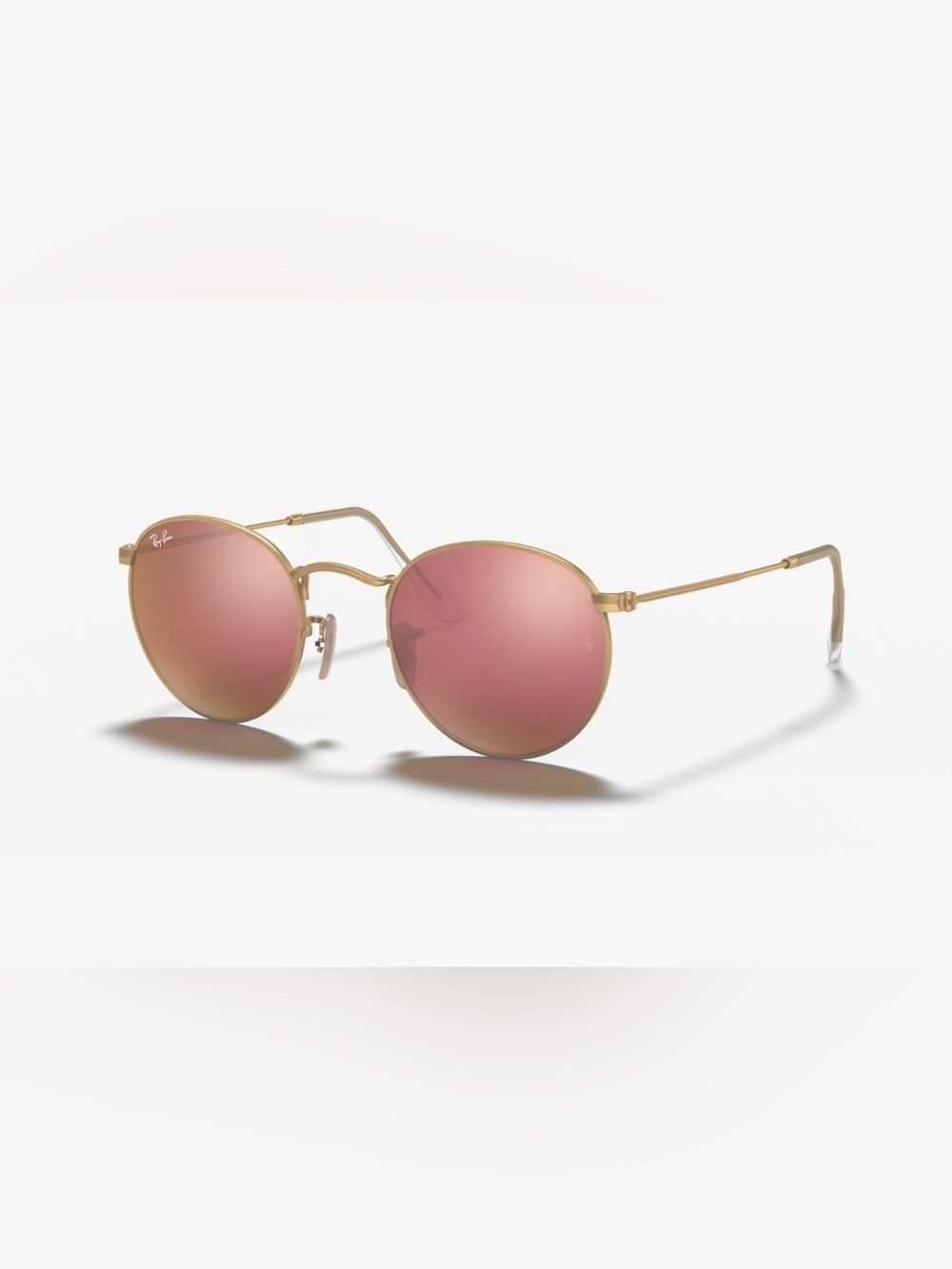 Ray-Ban Women’s Gold Frame Round Sunglasses with Pink Lenses